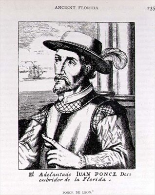 Portrait of Juan Ponce de Leon (1460-1521) who discovered Florida, from The Narrative and Critical History of America, edited by Justin Winsor, London, 1886 by English School